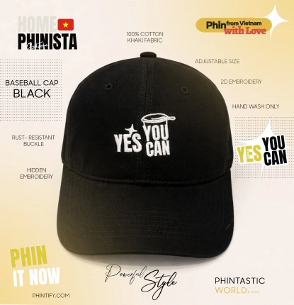 Nón Yes You Can - 100% Cotton - Màu đen