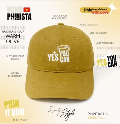 Nón Yes You Can - 100% Cotton - Màu Oliu